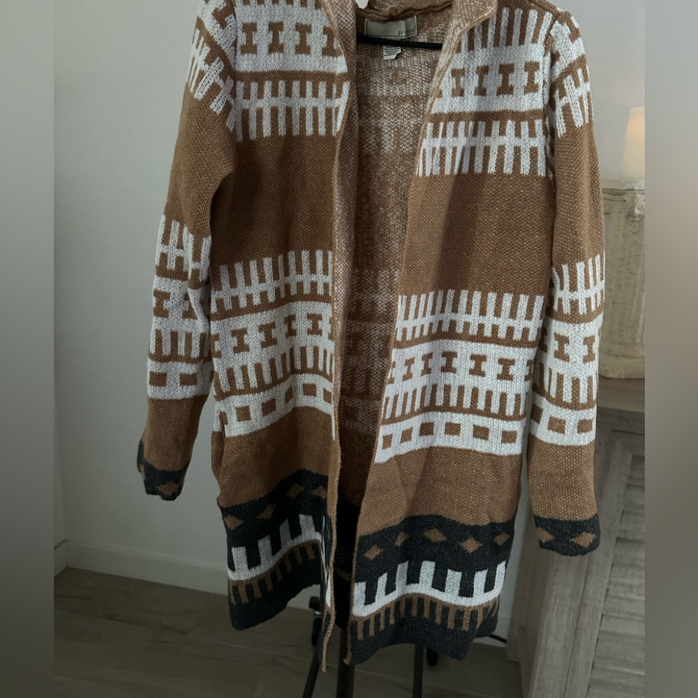 Brown and White Patterned Cardigan
